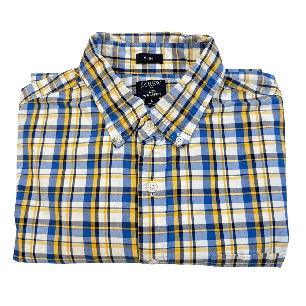 J Crew Mens‎ Slim Fit Plaid Button Down Shirt Long Sleeve Flex Washed Size L